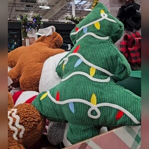 Green Christmas Tree Pillow with Colorful Lights